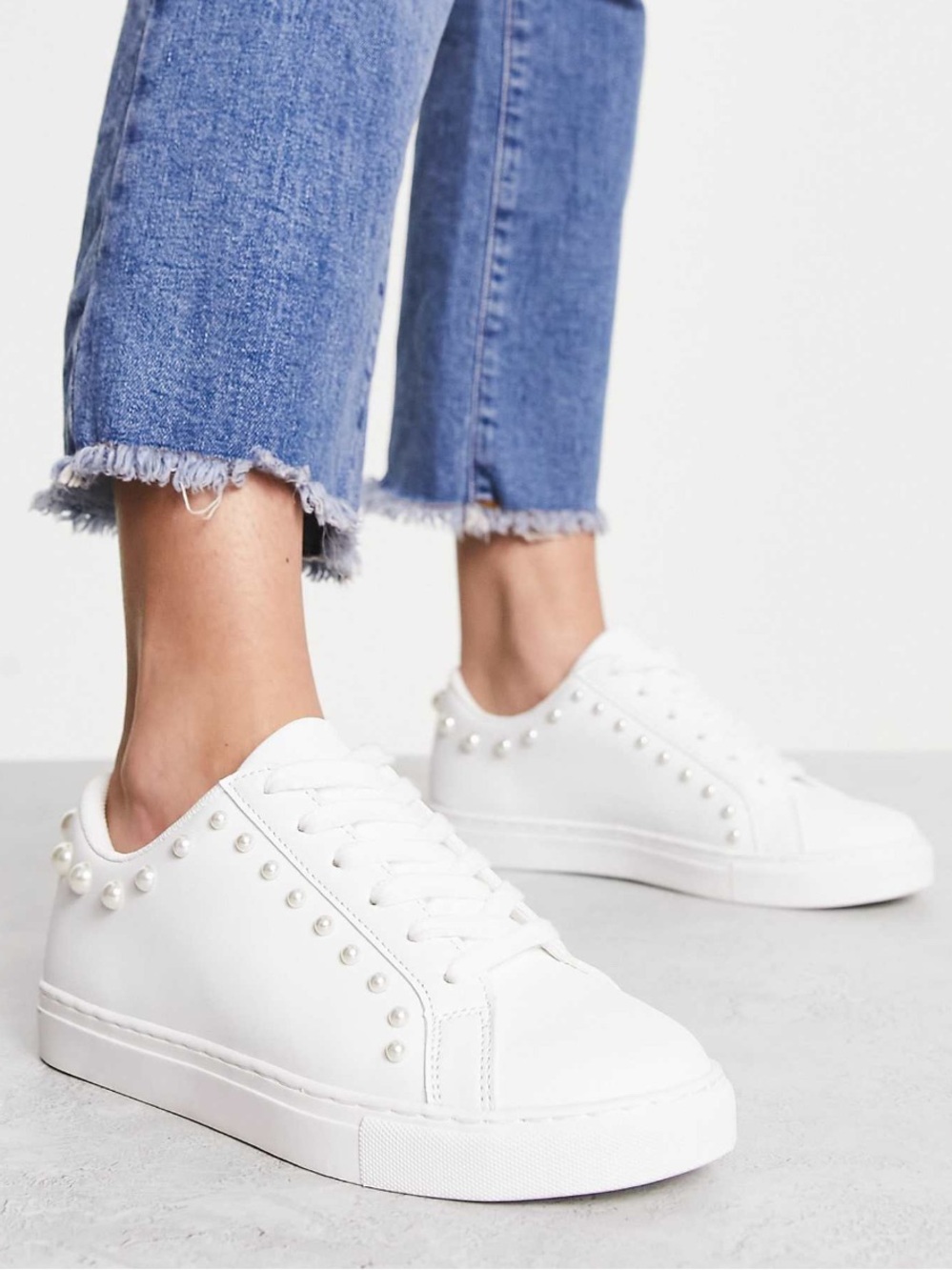 New ASOS Dollar Faux Pearl Sneakers in White